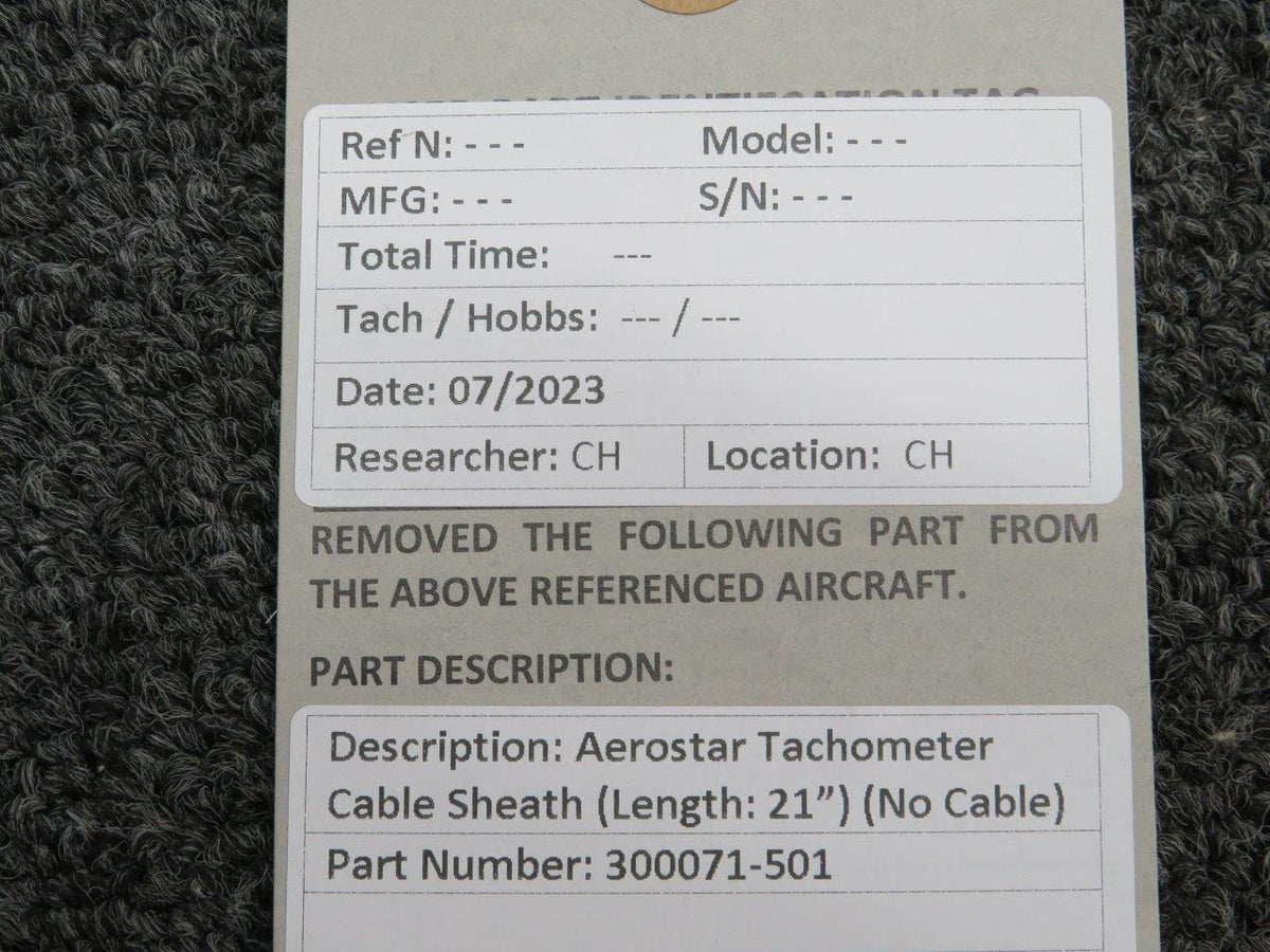 Aerostar 300071-501 Aerostar Tachometer Cable Sheath (Length: 21”) (No Cable)