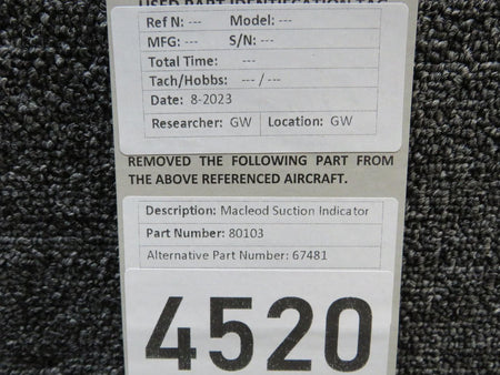 MacLeod 80103 (Alt: 67481) Macleod Suction Indicator (Scratched Face)