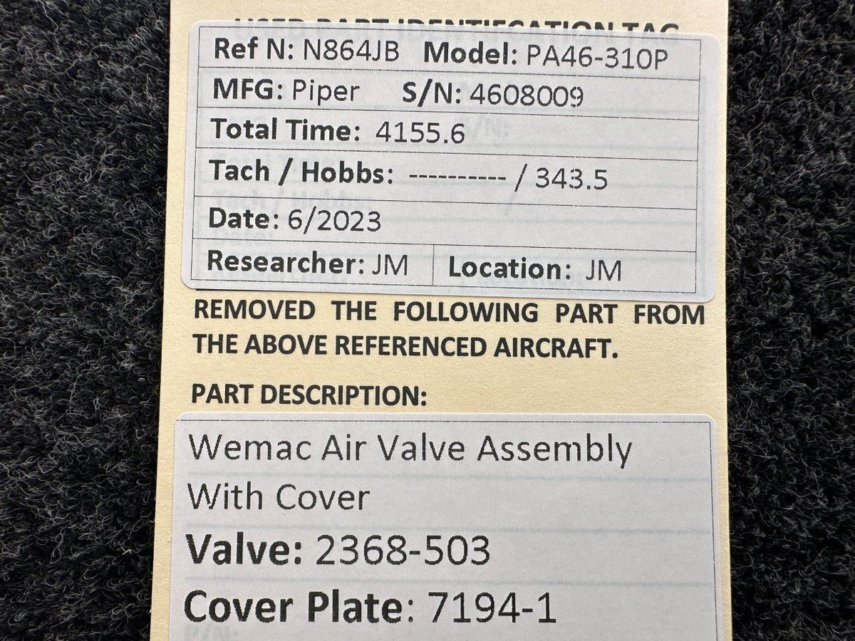 Wemac 2368-503, 7194-1 Wemac Air Valve Assembly with Cover