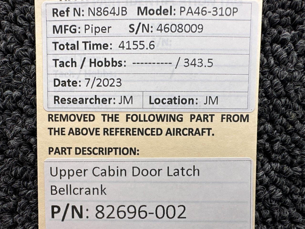 Piper Aircraft Parts 82696-002 Piper PA46-310P Upper Cabin Door Latch Bellcrank