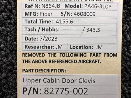 Piper Aircraft Parts 82775-002 Piper PA46-310P Upper Cabin Door Clevis