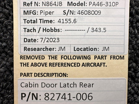 Piper Aircraft Parts 82741-006 Piper PA46-310P Cabin Door Rear Latch