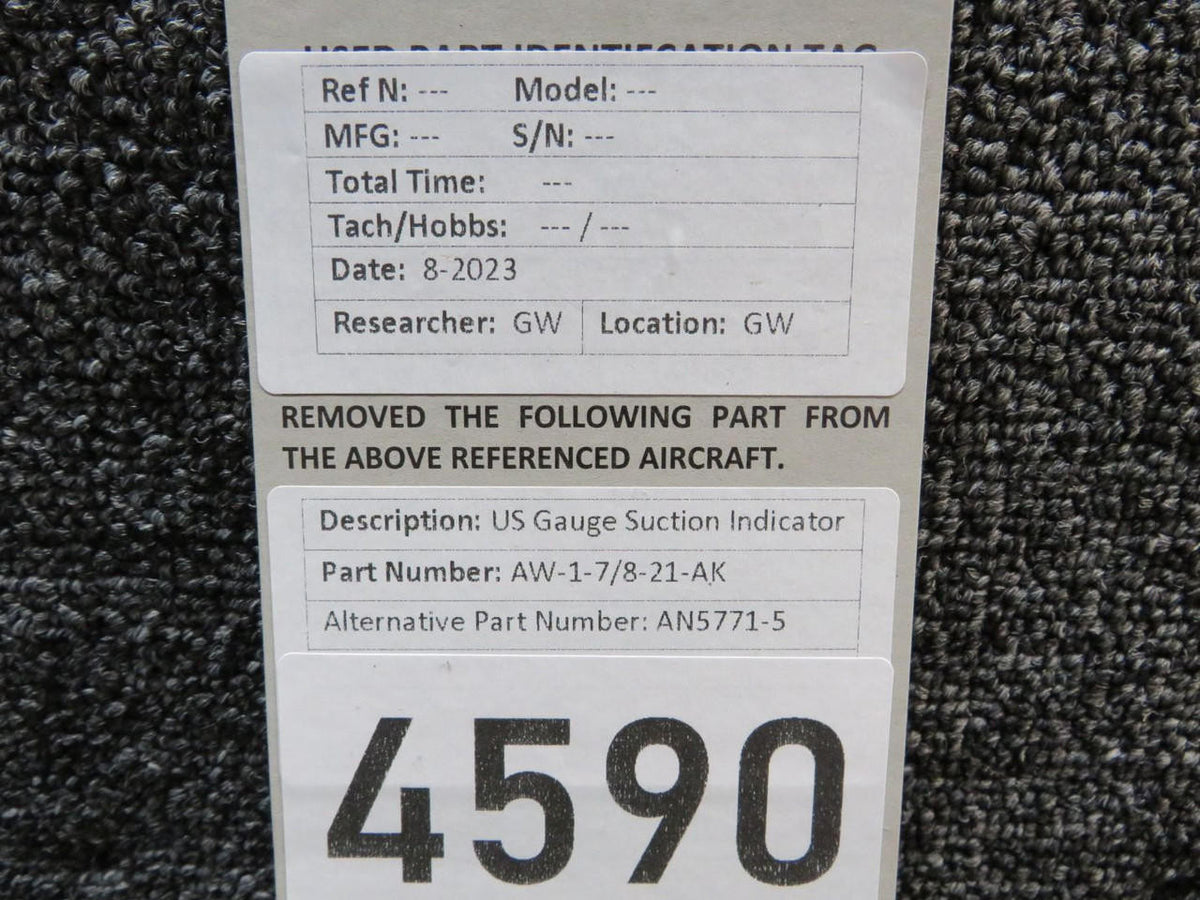 US Gauge AW-1-7/8-21-AK (Alt: AN5771-5) US. Gauge Suction Indicator