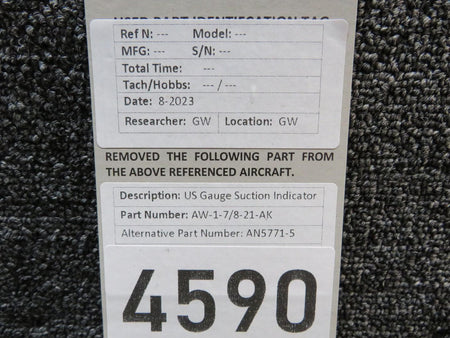 US Gauge AW-1-7/8-21-AK (Alt: AN5771-5) US. Gauge Suction Indicator
