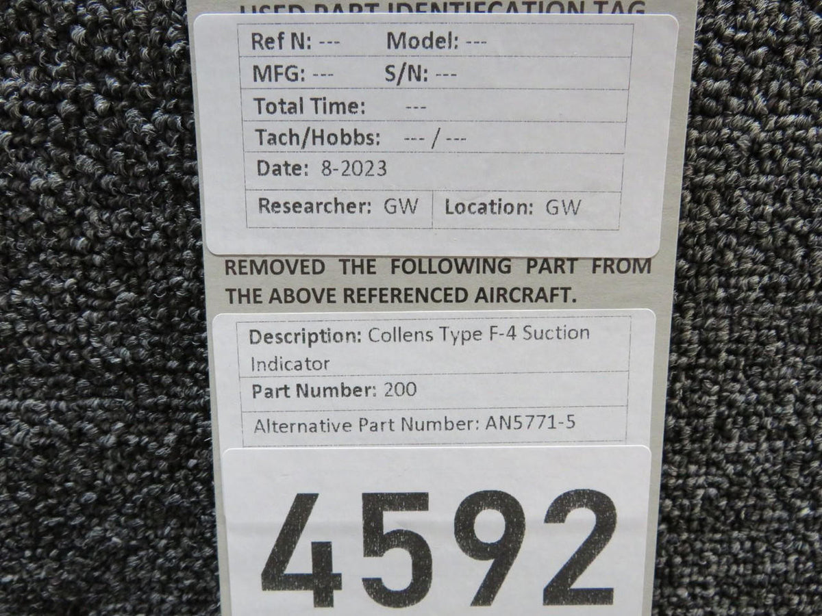 Collens 200 (Alt: AN5771-5) Collens Type F-4 Suction Indicator