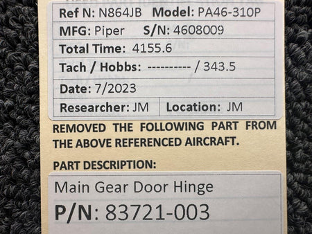 Piper Aircraft Parts 83721-003 Piper PA46-310P Main Gear Door Hinge