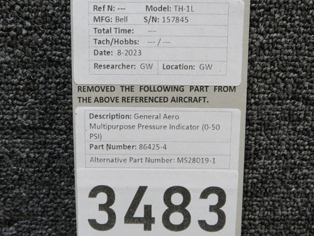 General Aero 86425-4 (Alt: MS28019-1) General Aero Multipurpose Pressure Indicator (0-50 PSI)