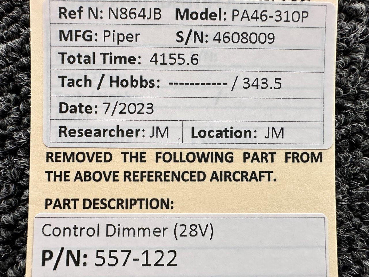 Piper Aircraft Parts 557-122 Piper PA46-310P Control Dimmer (Volts: 28)