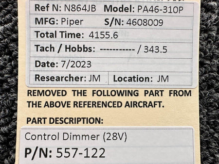 Piper Aircraft Parts 557-122 Piper PA46-310P Control Dimmer (Volts: 28)