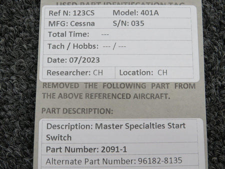 Master Specialties 2091-1 (Alt: 96182-8135) Master Specialties Start Switch