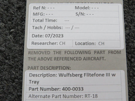 wulfsberg 400-0033 Wulfsberg RT-18 Flitefone III w Tray