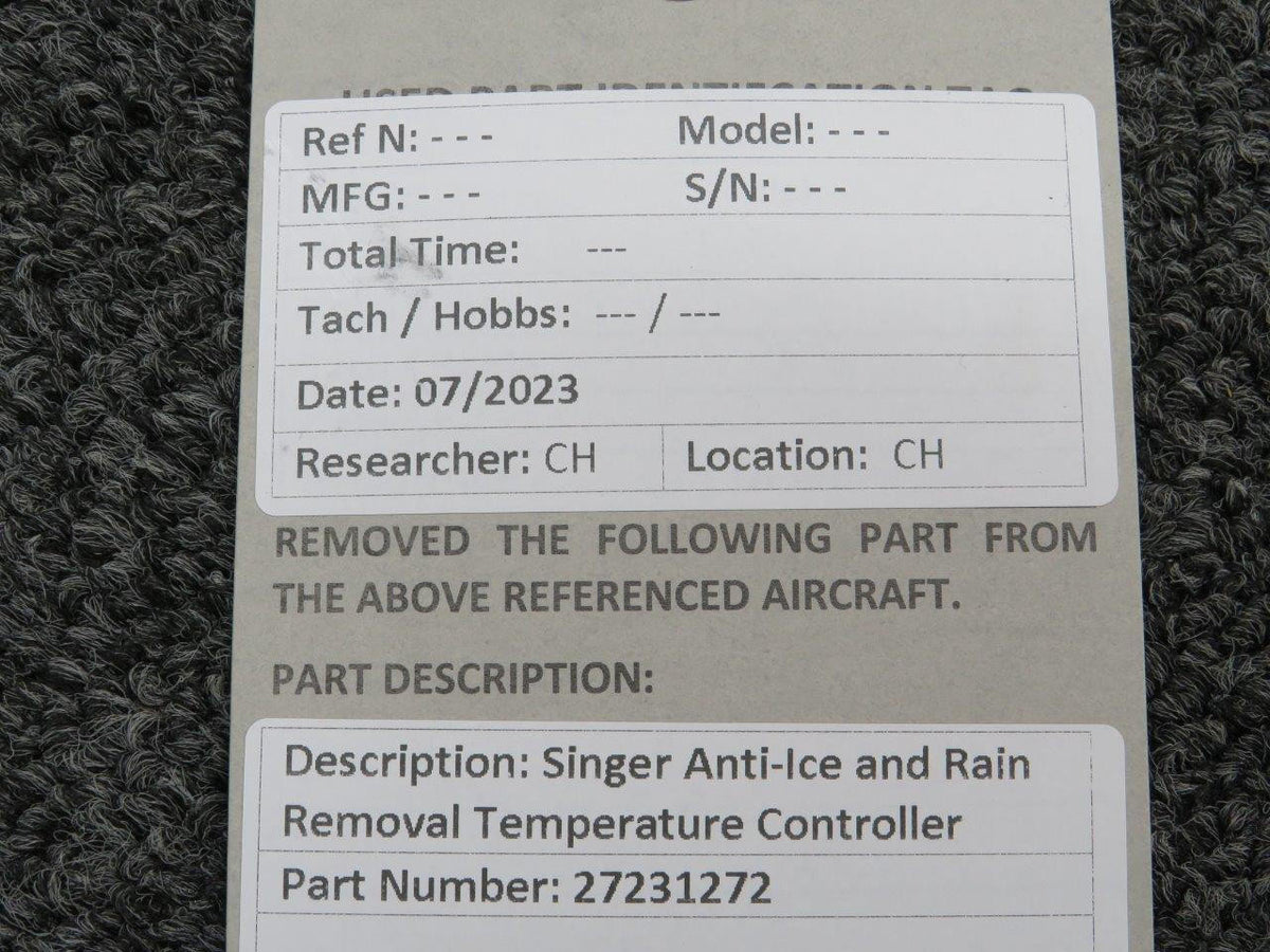 Singer 27231272 Singer Anti-Ice and Rain Removal Temperature Controller
