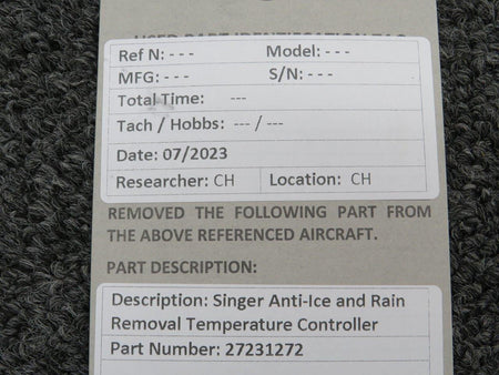 Singer 27231272 Singer Anti-Ice and Rain Removal Temperature Controller