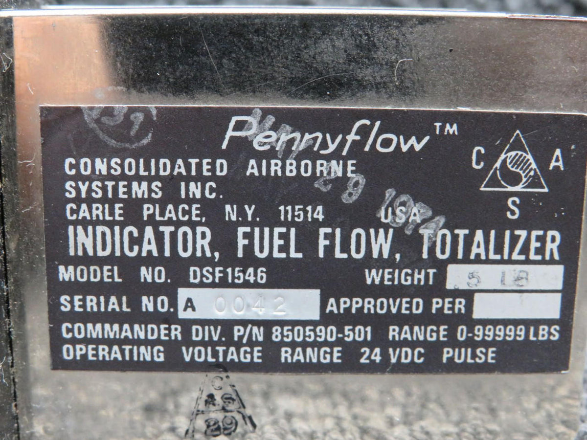 Consolidated Airborne Systems DSF1546 Consolidated Airborne Fuel Flow Totalizer Indicator (Minus Dial Cover)