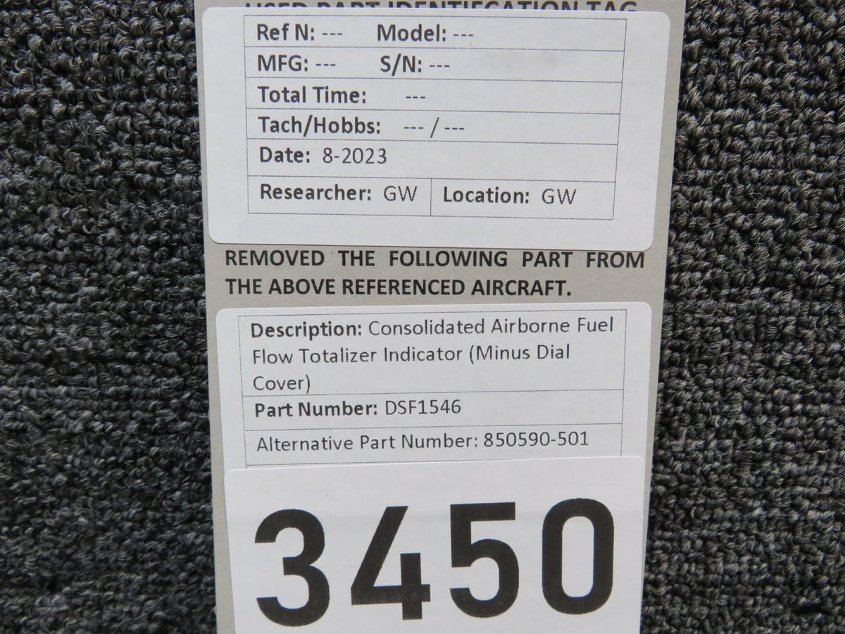 Consolidated Airborne Systems DSF1546 Consolidated Airborne Fuel Flow Totalizer Indicator (Minus Dial Cover)