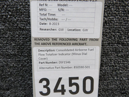 Consolidated Airborne Systems DSF1546 Consolidated Airborne Fuel Flow Totalizer Indicator (Minus Dial Cover)