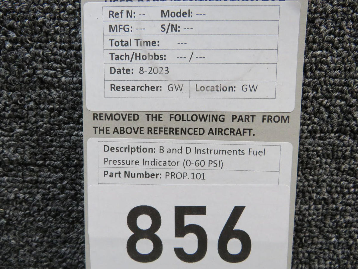 B and D Instruments PROP.101 B and D Instruments Fuel Pressure Indicator (0-60 PSI)