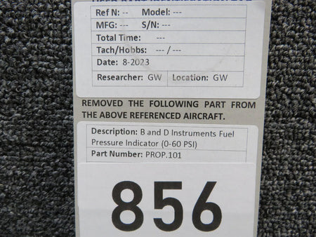 B and D Instruments PROP.101 B and D Instruments Fuel Pressure Indicator (0-60 PSI)