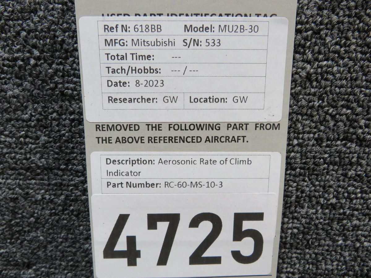 Aerosonic RC-60-MS-10-3 Aerosonic Rate of Climb Indicator