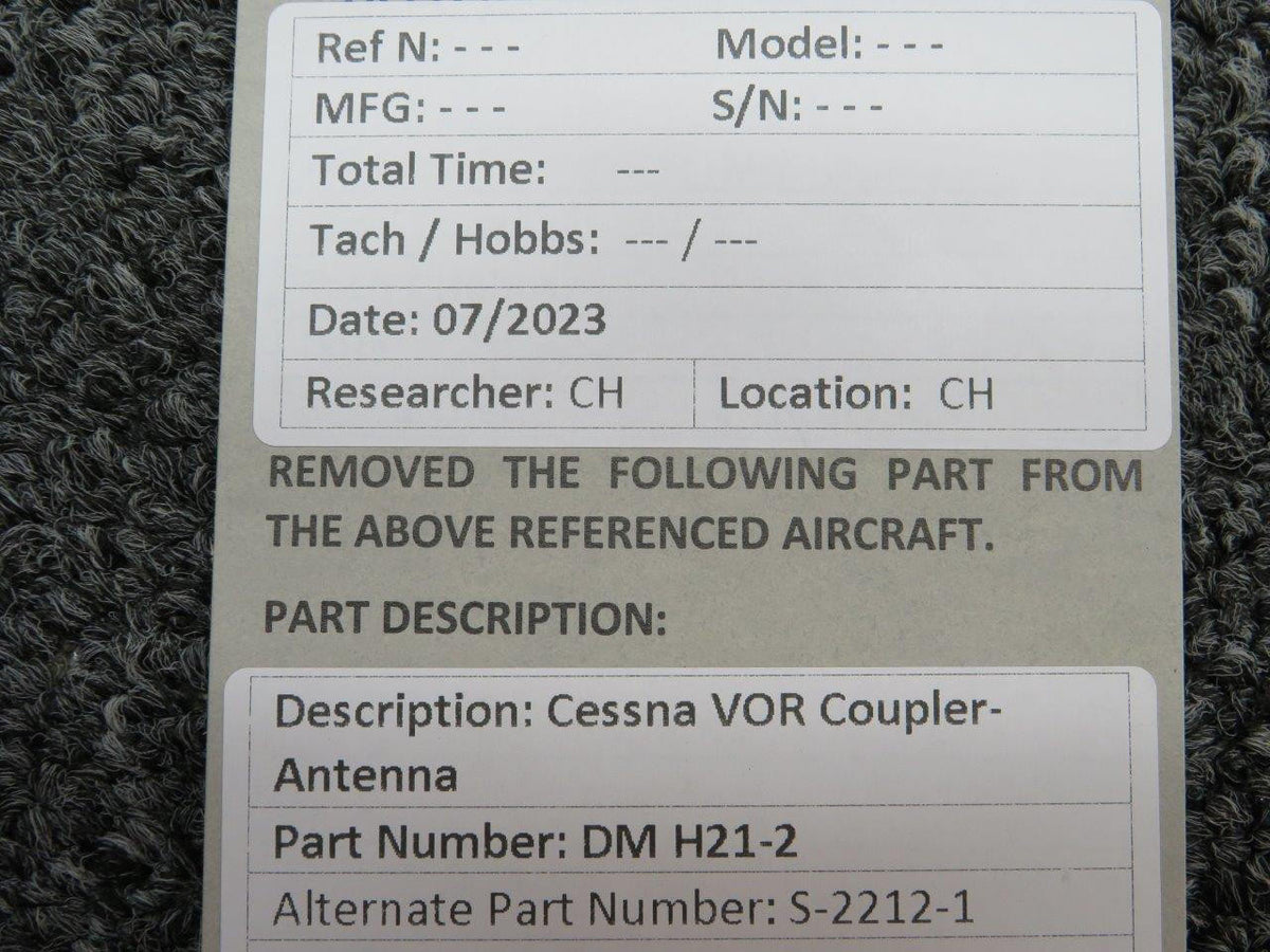 Cessna Aircraft Parts DMH21-2 (Alt: S-2212-1) Cessna VOR Coupler Antenna