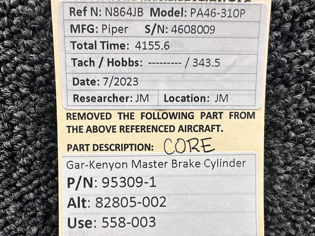 Gar-Kenyon 95309-1 Piper PA46-310P Gar-Kenyon Master Brake Cylinder (Core)