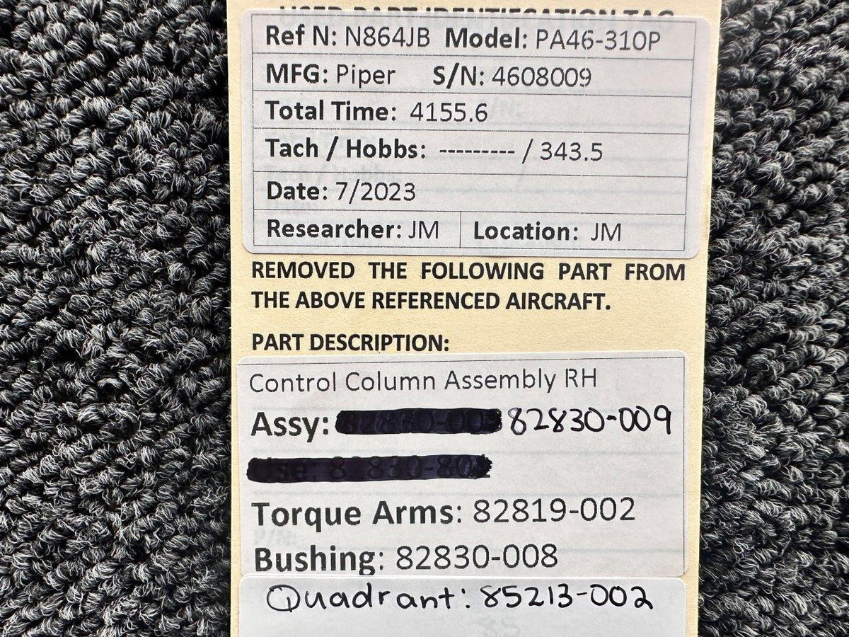 Piper Aircraft Parts 82830-009 Piper PA46-310P Control Column Tube with Torque Arms RH