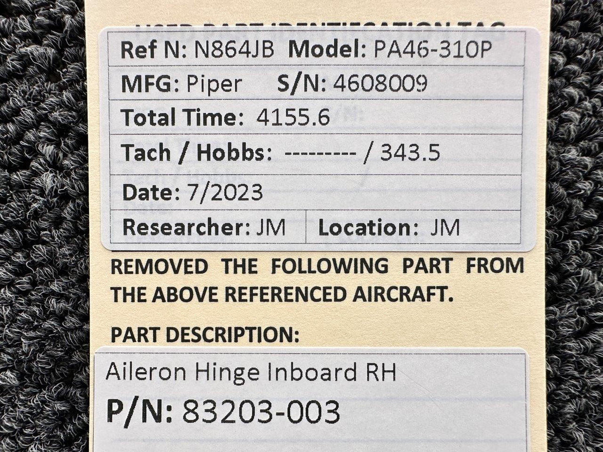 Piper Aircraft Parts 83203-003 Piper PA46-310P Aileron Hinge Inboard RH