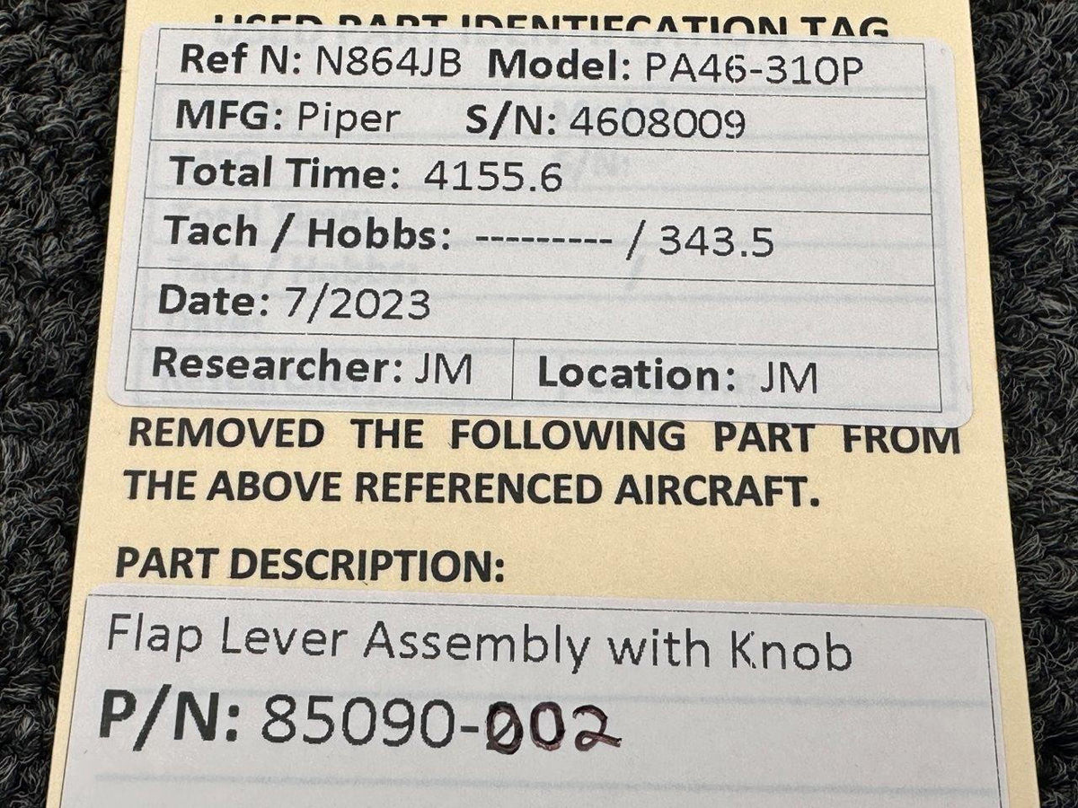 Piper Aircraft Parts 85090-002 Piper PA46-310P Flap Lever Assembly with Knob