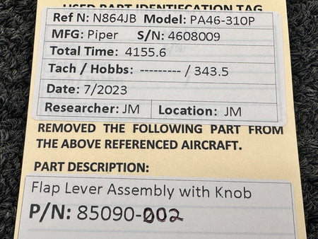 Piper Aircraft Parts 85090-002 Piper PA46-310P Flap Lever Assembly with Knob