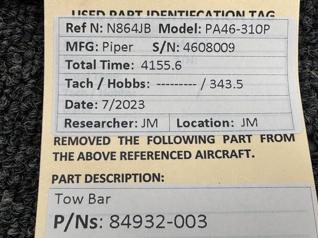 Piper Aircraft Parts 84932-003 Piper PA46-310P Tow Bar