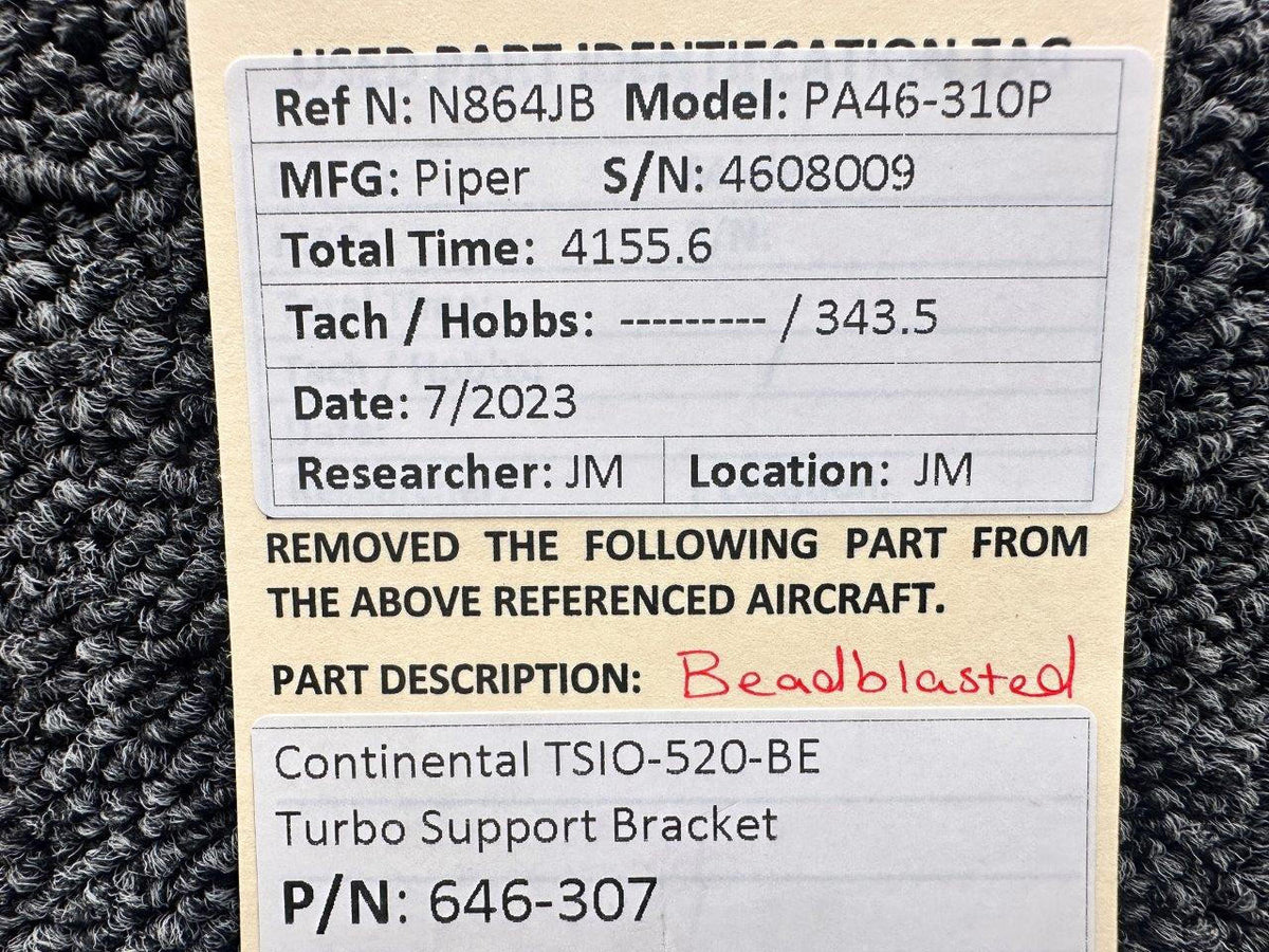 Continental Motors  646-307 Piper PA46-310P Continental TSIO-520-BE Turbo Support Bracket