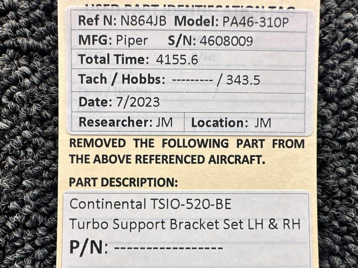 Continental Motors  Piper PA46-310P Continental TSIO-520-BE Turbo Support Bracket Set LH and RH