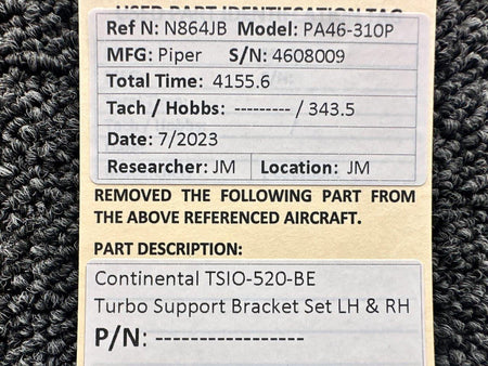 Continental Motors  Piper PA46-310P Continental TSIO-520-BE Turbo Support Bracket Set LH and RH