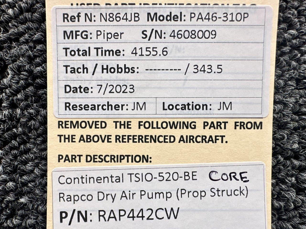 Rapco RAP442CW Continental TSIO-520-BE Rapco Dry Air Pump (Prop Struck) (Core)