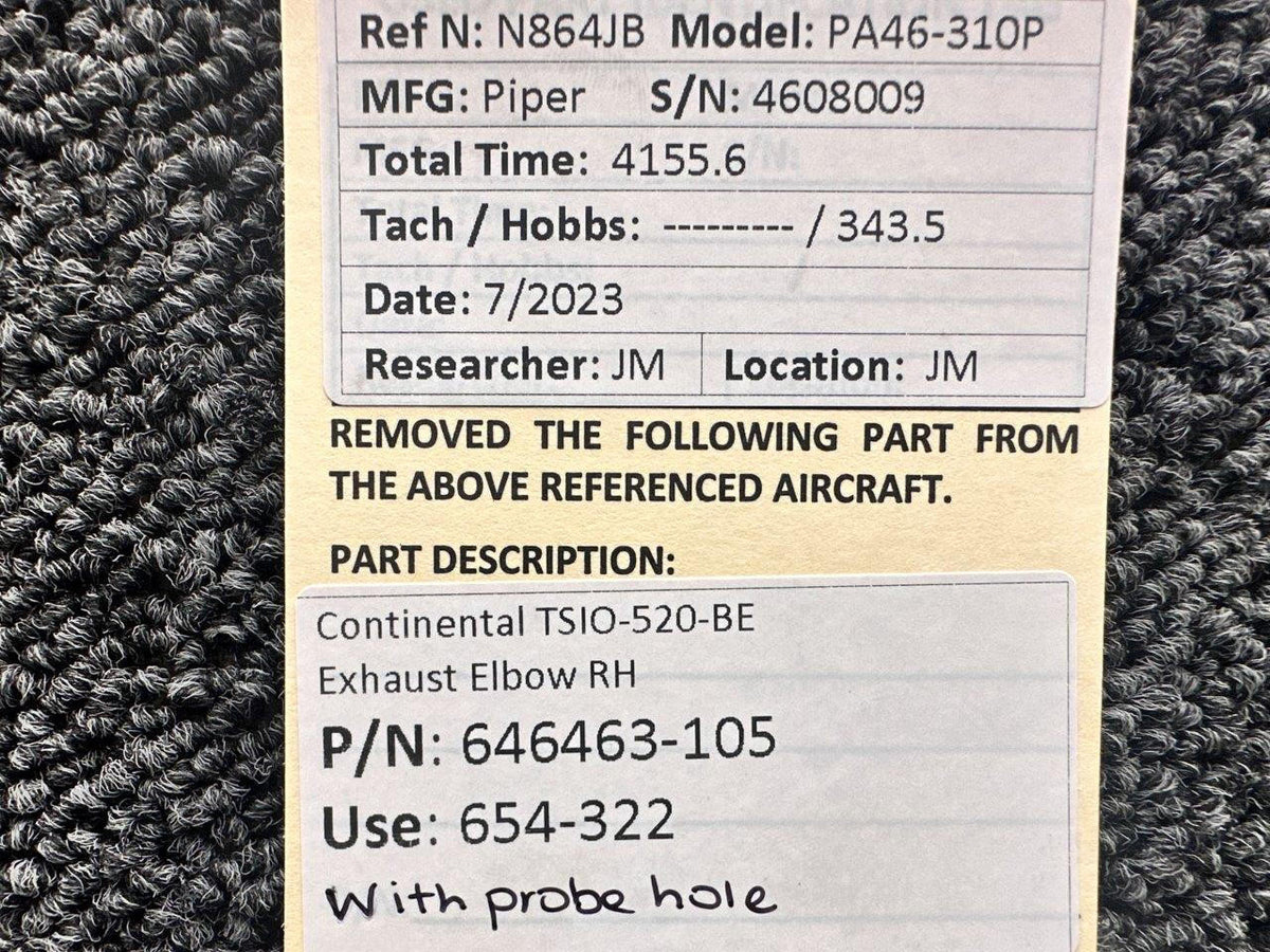 Continental Motors  646463-105 (Use: 654-322) Continental TSIO-520-BE Exhaust Elbow RH