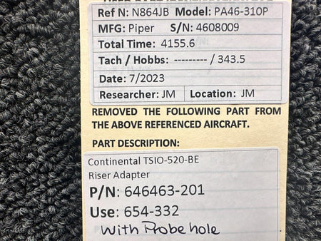 Continental Motors  646463-201 (Use: 654-332) Piper PA46-310P Continental TSIO-520-BE Riser Adapter