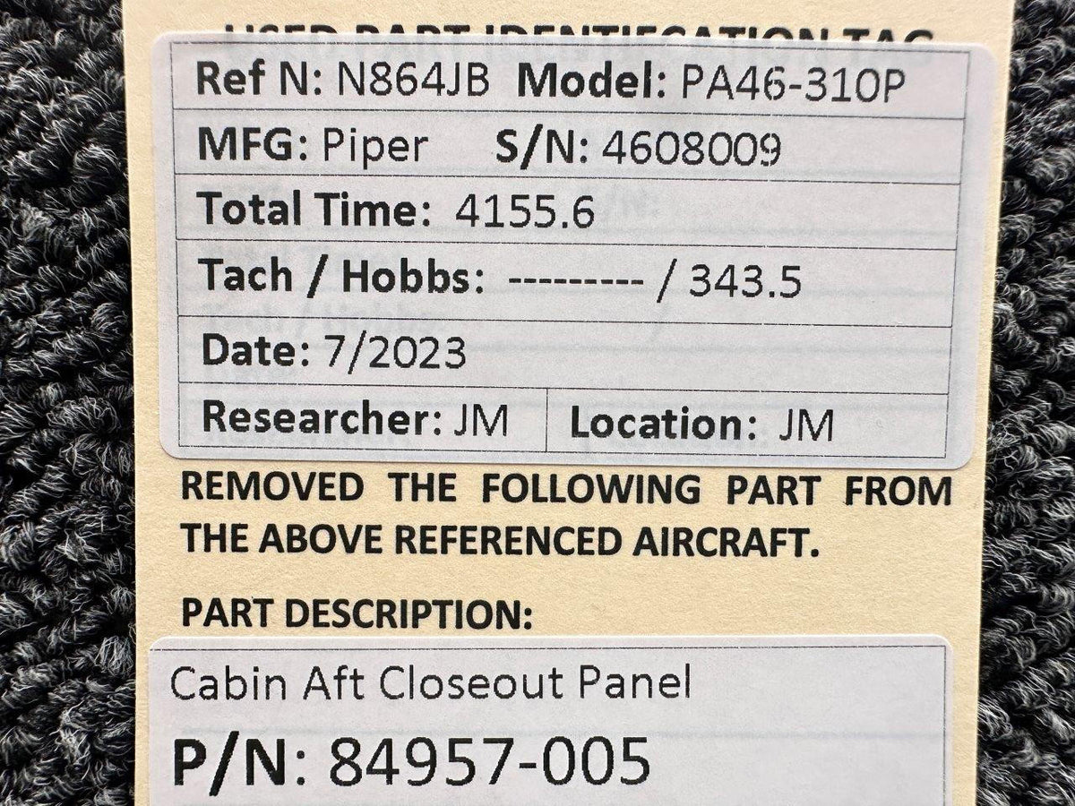 Piper Aircraft Parts 84957-005 Piper PA46-310P Cabin Aft Closeout Panel
