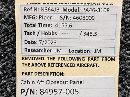Piper Aircraft Parts 84957-005 Piper PA46-310P Cabin Aft Closeout Panel