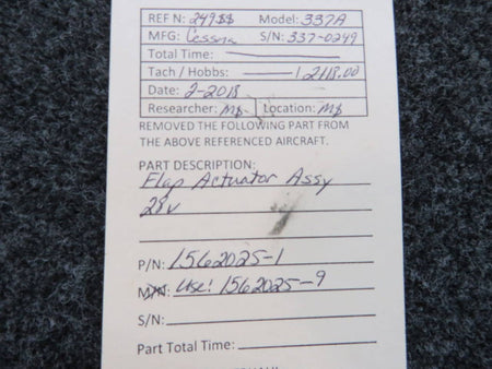 1562025-1 (Use: 1562025-9) Cessna 337A Flap Actuator Assembly (Volts: 28) BAS Part Sales | Airplane Parts