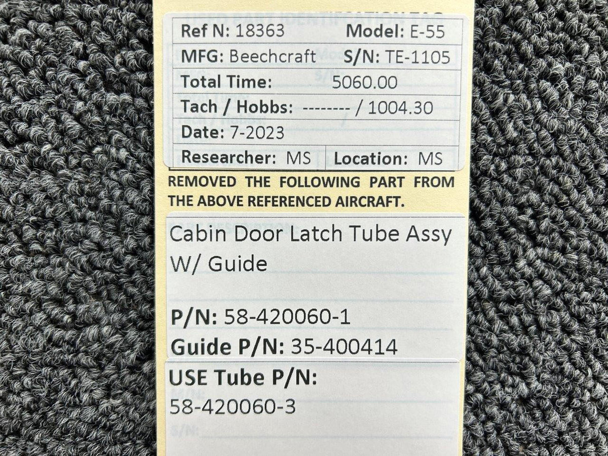 Beechcraft Parts 58-420060-1, 35-400414 Beech E-55 Cabin Door Latch Tube Assembly with Guide