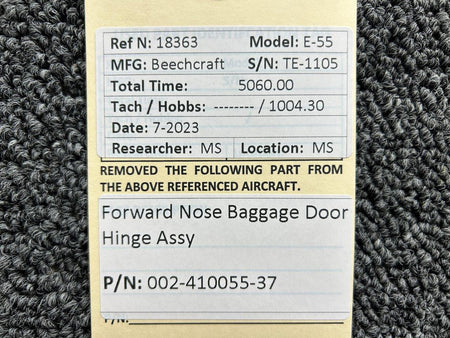 Beechcraft Parts 002-410055-37 Beechcraft E-55 Forward Nose Baggage Door Hinge Assembly
