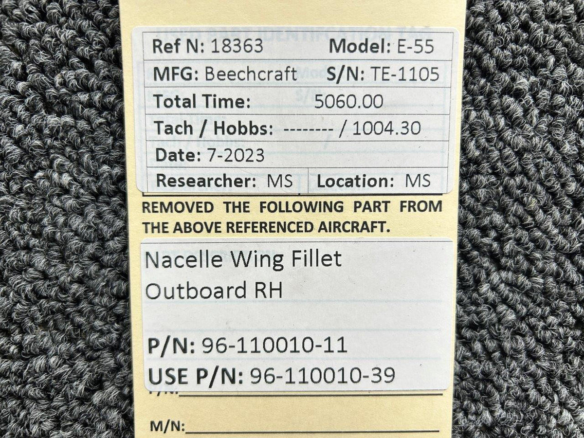 Beechcraft Parts 96-110010-11 (Use: 96-110010-39) Beechcraft E-55 Nacelle Wing Fillet Outboard RH