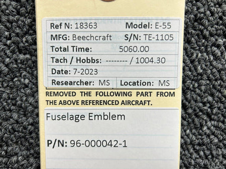 Beechcraft Parts 96-000042-1 Beechcraft E-55 Fuselage Emblem