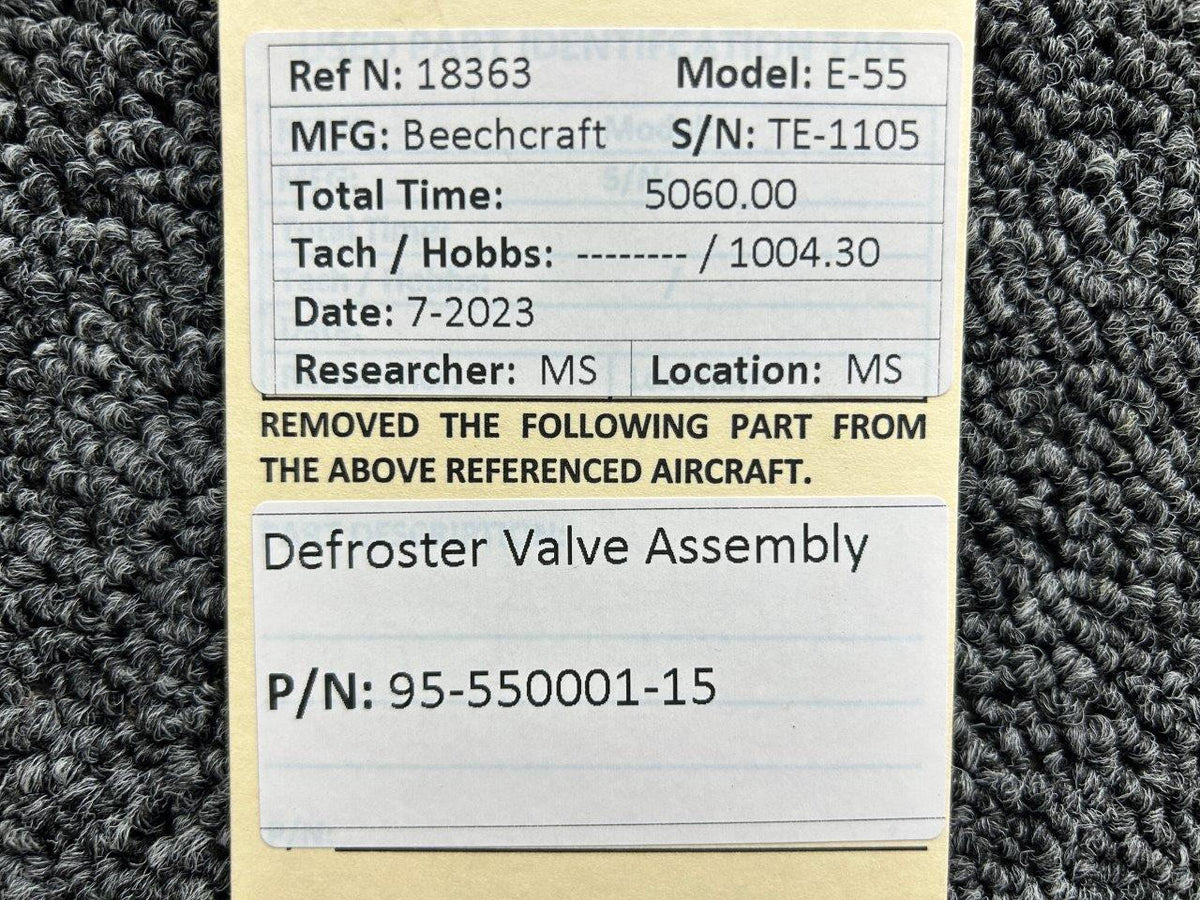Beechcraft Parts 95-550001-15 Beechcraft E-55 Defroster Valve Assembly