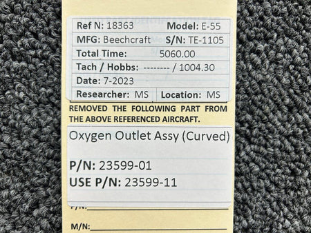 Beechcraft Parts 23599-01 (Use: 23599-11) Beechcraft E-55 Oxygen Outlet Assembly (Curved)