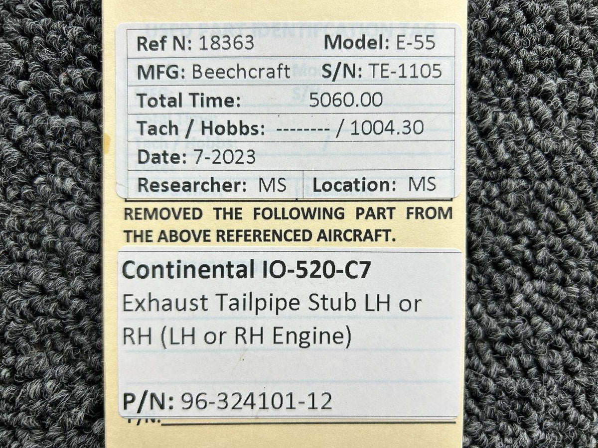 Continental Motors  96-324101-12 Continental IO-520-C7 Exhaust Tailpipe Stub LH or RH