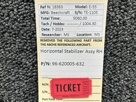 Beechcraft Parts 96-620005-632 Beechcraft E-55 Horizontal Stabilizer Assembly RH