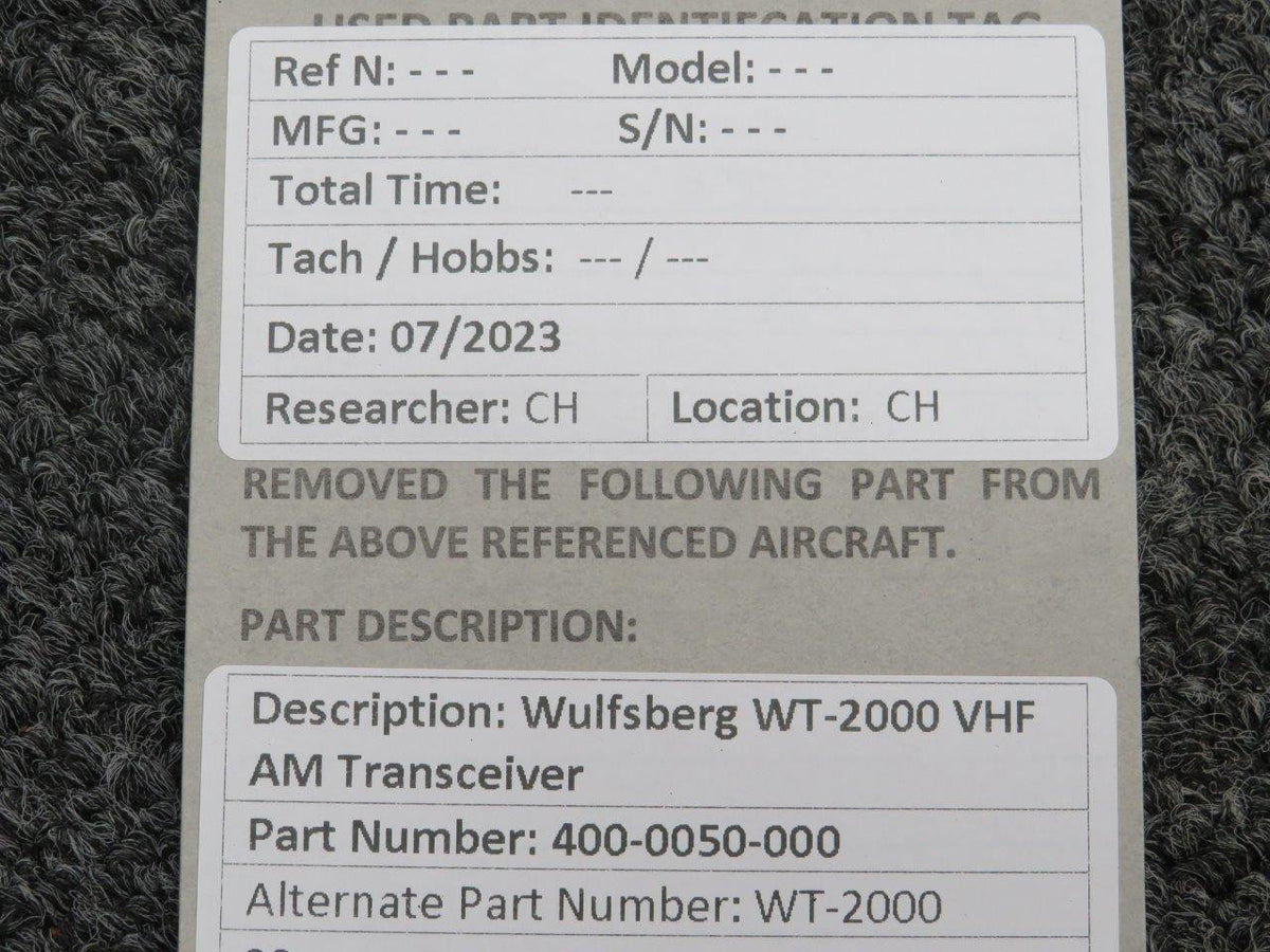 wulfsberg 400-0050-000 Wulfsberg WT-2000 VHF AM Transceiver