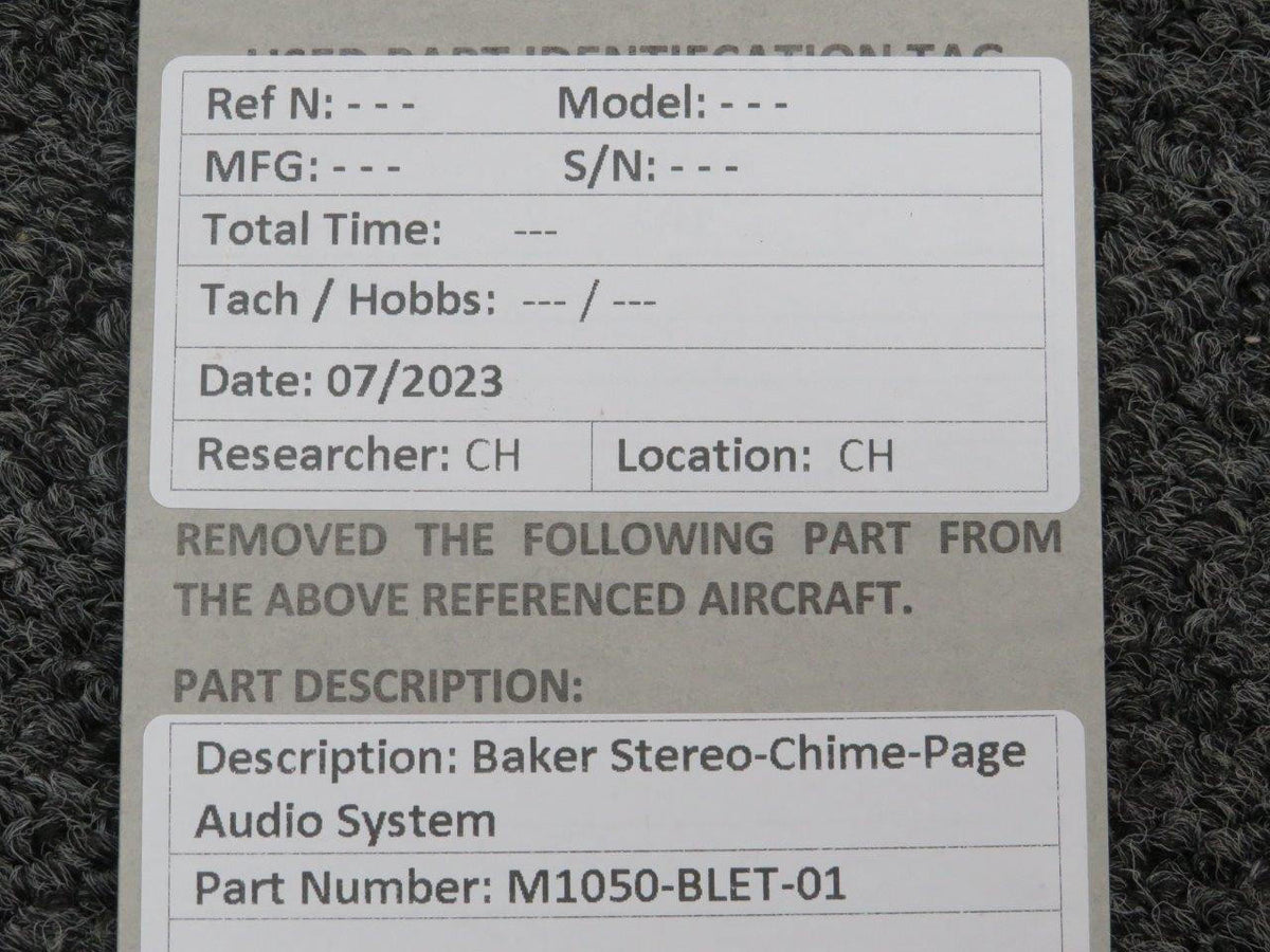 Baker Electronics Inc. M1050-BLET-01 Baker Stereo-Chime-Page Audio System