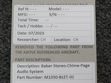Baker Electronics Inc. M1050-BLET-01 Baker Stereo-Chime-Page Audio System